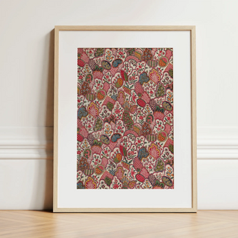 Oberkampf & Cie Floral Pattern Fabric Art Print / Canvas, 12x16’’ / 31x41cm / Natural Frame / Matboard, Posters Prints Visual Artwork, Toby