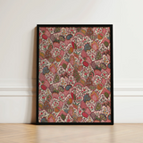 Oberkampf & Cie Floral Pattern Fabric Art Print / Canvas Framed Artwork Dense Intricate Stylized Fruits Foliage Ancien Régime, Vintage