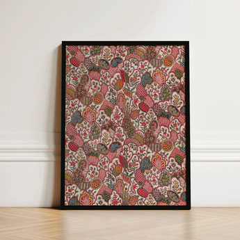 Oberkampf & Cie Floral Pattern Fabric Art Print / Canvas Framed Artwork Dense Intricate Stylized Fruits Foliage Ancien Régime, Vintage