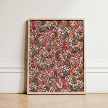 Oberkampf & Cie Floral Pattern Fabric Art Print / Canvas Framed Artwork Dense Intricate Stylized Fruits Foliage Ancien Régime, Vintage