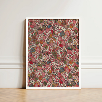 Oberkampf & Cie Floral Pattern Fabric Art Print / Canvas Framed Artwork Dense Intricate Stylized Fruits Foliage Ancien Régime, Vintage