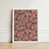 Oberkampf & Cie Floral Pattern Fabric Art Print / Canvas Framed Artwork Dense Intricate Stylized Fruits Foliage Ancien Régime, Vintage