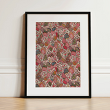 Oberkampf & Cie Floral Pattern Fabric Art Print / Canvas Framed Artwork Dense Intricate Pattern Stylized Botanical Fauna Ancien Régime,
