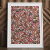 Oberkampf & Cie Floral Pattern Fabric Art Print / Canvas Framed Artwork Dense Intricate Pattern Stylized Fruits Floral Ancien Régime,