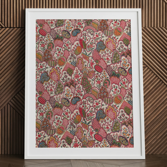 Oberkampf & Cie Floral Pattern Fabric Art Print / Canvas Framed Artwork Dense Intricate Pattern Stylized Fruits Floral Ancien Régime,