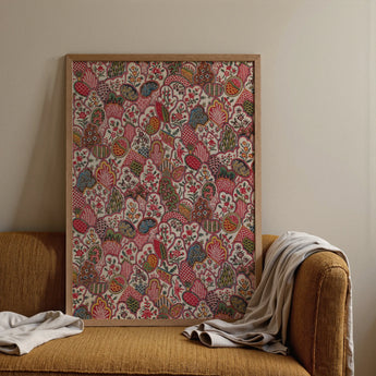 Oberkampf & Cie Floral Pattern Fabric Art Print / Canvas Framed Artwork Vibrant Intricate Pattern Stylized Fruits Foliage Ancien Régime,