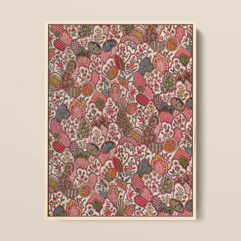 Oberkampf & Cie Floral Pattern Fabric Art Print / Canvas Framed Decorative Print Intricate Densely Patterned Design Stylized Ancien Régime,