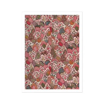 Oberkampf & Cie Floral Pattern Fabric Art Print, Decorative Fabric Pattern Butterflies Pink Red Brown Floral