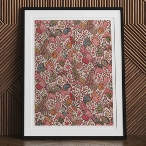 Oberkampf & Cie Floral Pattern Fabric Art Print, Framed Artwork Colorful Intricate Floral Paisley Pattern