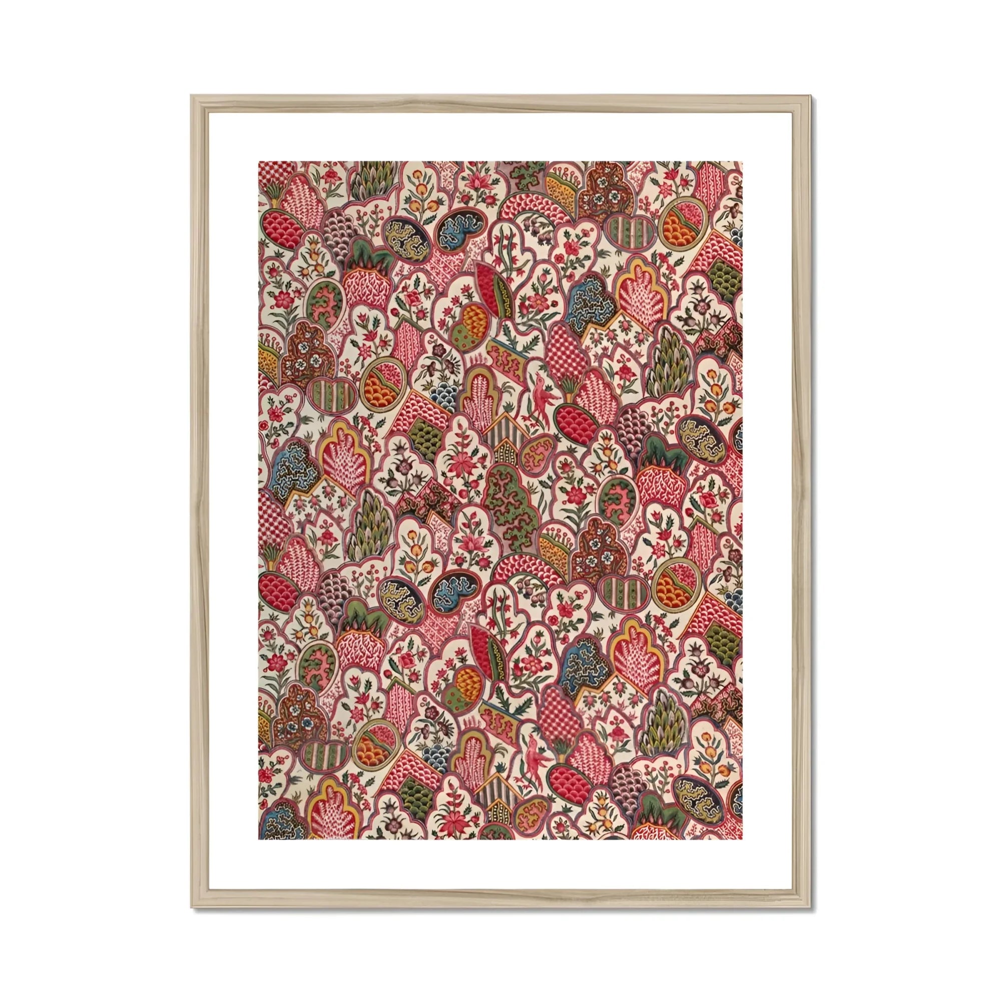 Oberkampf & Cie Floral Pattern Fabric Art Print, Framed Floral Pattern Artwork Red Pink Brown Orange