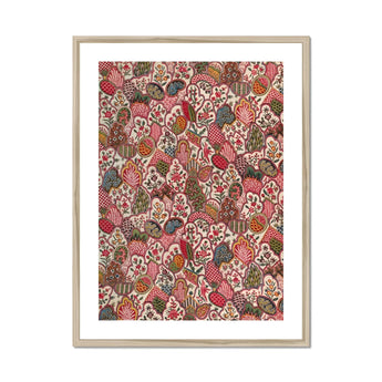 Oberkampf & Cie Floral Pattern Fabric Art Print, Framed Floral Pattern Artwork Red Pink Brown Orange