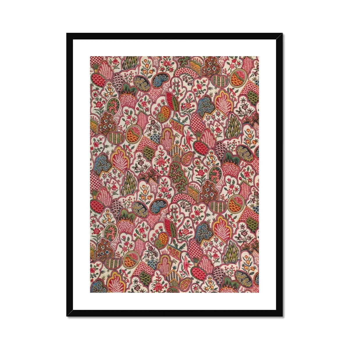 Oberkampf & Cie Floral Pattern Fabric Art Print, Framed Art Print Dense Floral Pattern Red Pink