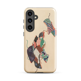 Obi Sashes - Kamisaka Sekka Phone Case Samsung Galaxy S24 Plus / Matte Beige Vibrant Patchwork-style Illustration Stylized Koi Reimagined,