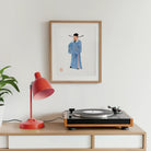 Official Qing Dynasty Fashion Art Print, Framed Illustration Figure Traditional East Asian Blue Robes