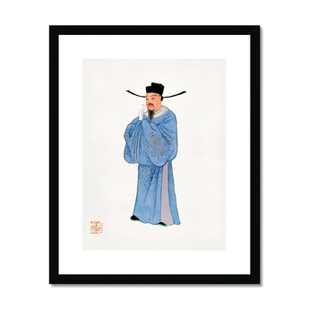 Official - Qing Dynasty Fashion Art Print, Traditional Chinese Painting Scholar Light Blue Robe Official’s