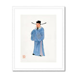 Official - Qing Dynasty Fashion Art Print, Traditional Chinese Painting Scholar Light Blue Robe Official’s