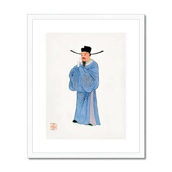 Official - Qing Dynasty Fashion Art Print, Traditional Chinese Painting Scholar Light Blue Robe Official’s