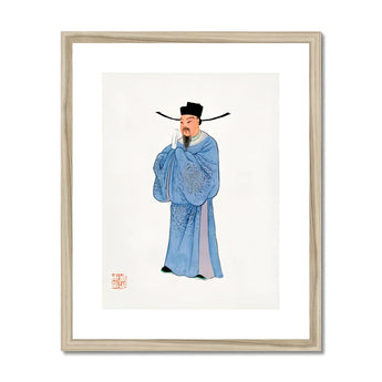 Official - Qing Dynasty Fashion Art Print, Traditional Chinese Painting Scholar Light Blue Robe Official’s