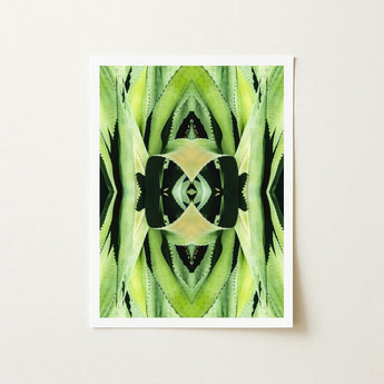 Oh so Succulent - Trippy Botanical Op Art Print / Canvas Framed Abstract Symmetrical Kaleidoscopic Patterns Green Humble Aloe Reborn,