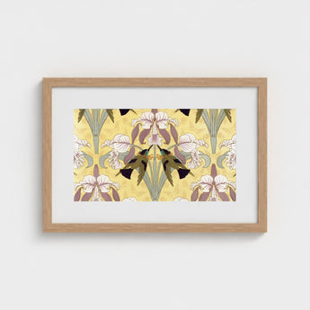 Oiseaux-mouches et Orchidées - Maurice Pillard Verneuil Print / Canvas Framed Art Symmetrical Pattern Stylized White Purple, Verneuil’s,