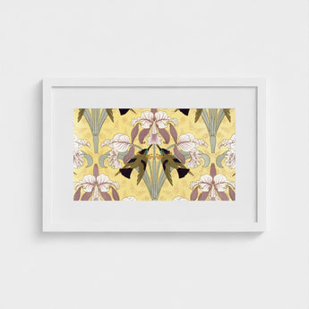 Oiseaux-mouches et Orchidées - Maurice Pillard Verneuil Print / Canvas Framed Art Symmetrical Design Stylized White Purple, Verneuil’s,