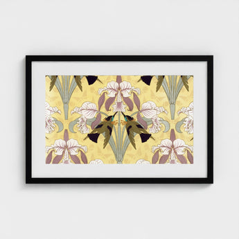 Oiseaux-mouches et Orchidées - Maurice Pillard Verneuil Print / Canvas Framed Art Symmetrical Pattern Stylized White Purple, Verneuil’s,