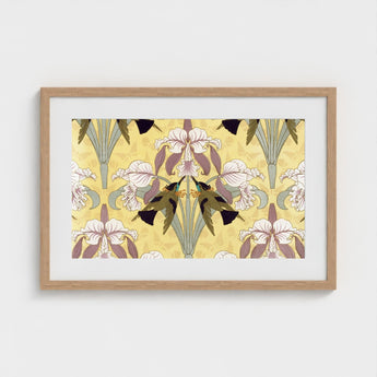 Oiseaux-mouches et Orchidées - Maurice Pillard Verneuil Print / Canvas Framed Art Symmetrical Pattern Stylized Irises Soft, Verneuil’s,