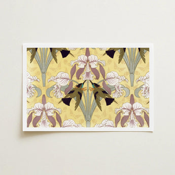 Oiseaux-mouches et Orchidées - Maurice Pillard Verneuil Print / Canvas Rectangular Art Symmetrical Design Stylized White Purple,