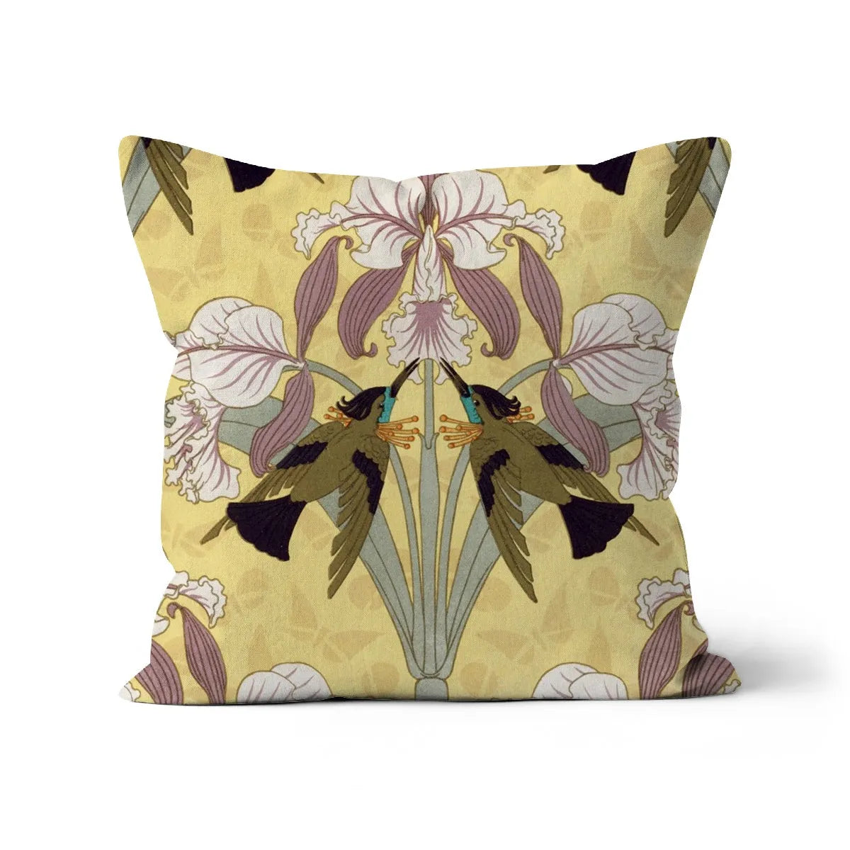 Oiseaux-mouches Et Orchidées - Maurice Pillard Verneuil Cushion - Decorative Throw Pillow - Linen / 18’x18’