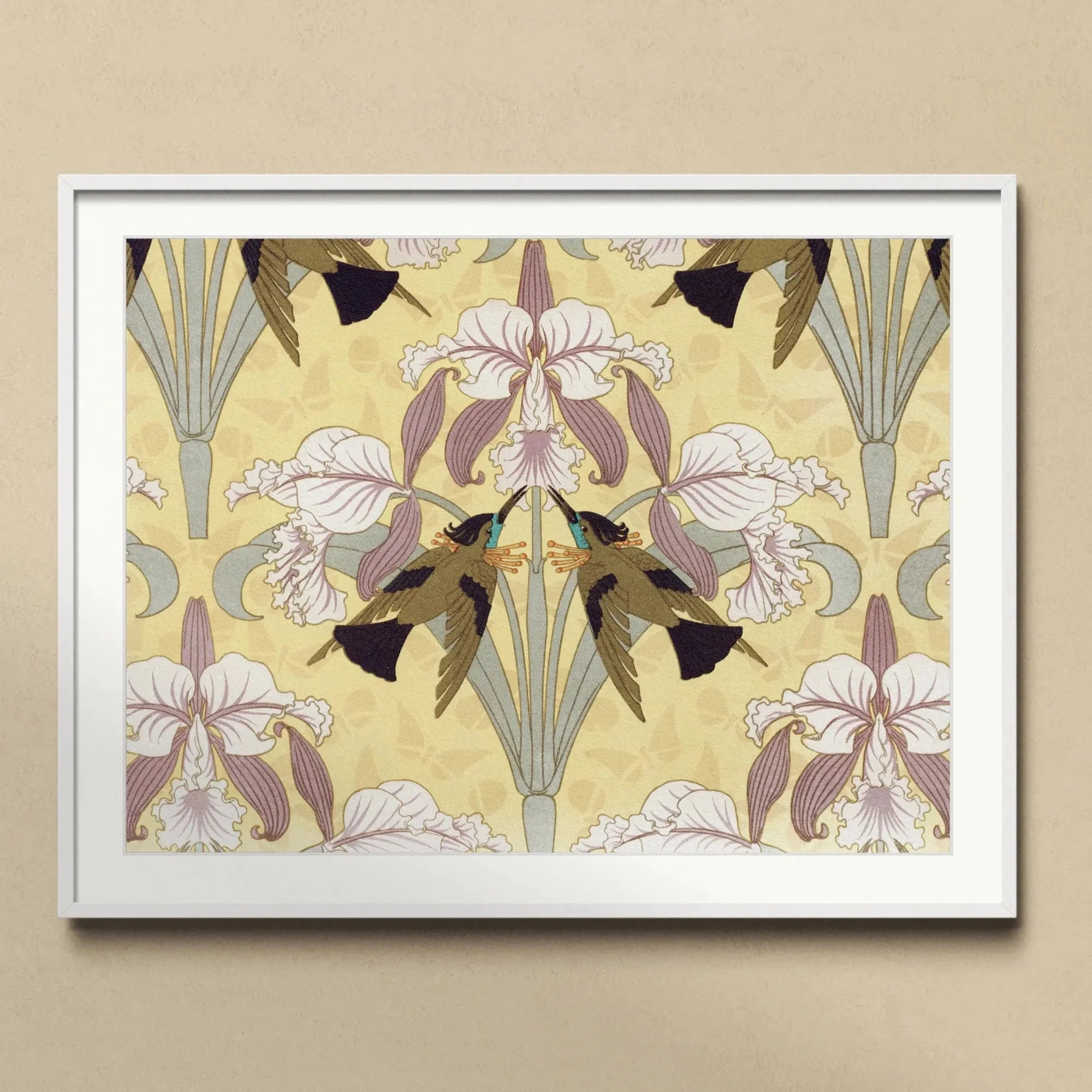 Oiseaux - mouches Et Orchidées By Maurice Pillard Verneuil Framed & Mounted Print - Posters Prints & Visual Artwork