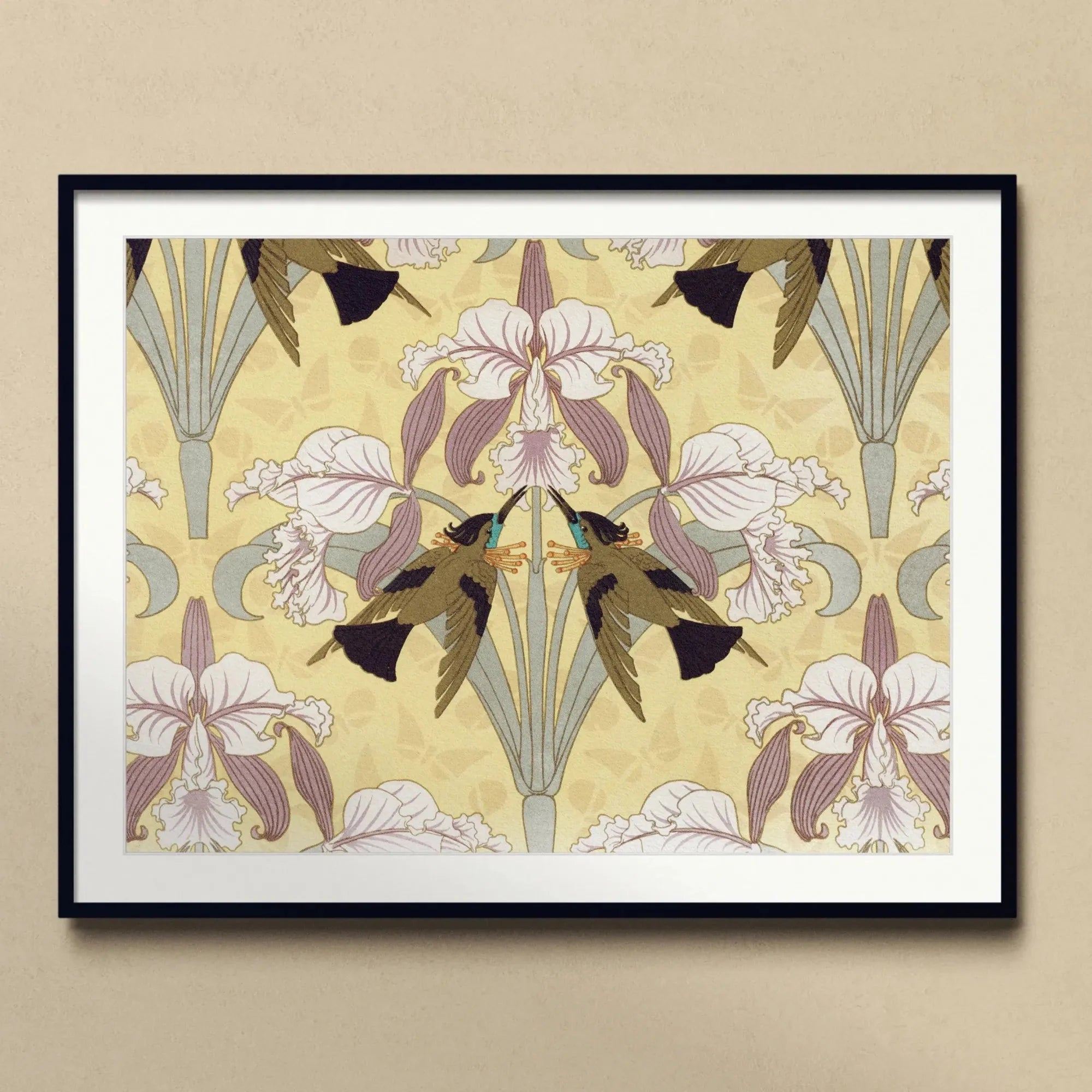 Oiseaux - mouches Et Orchidées By Maurice Pillard Verneuil Framed & Mounted Print - Posters Prints & Visual Artwork