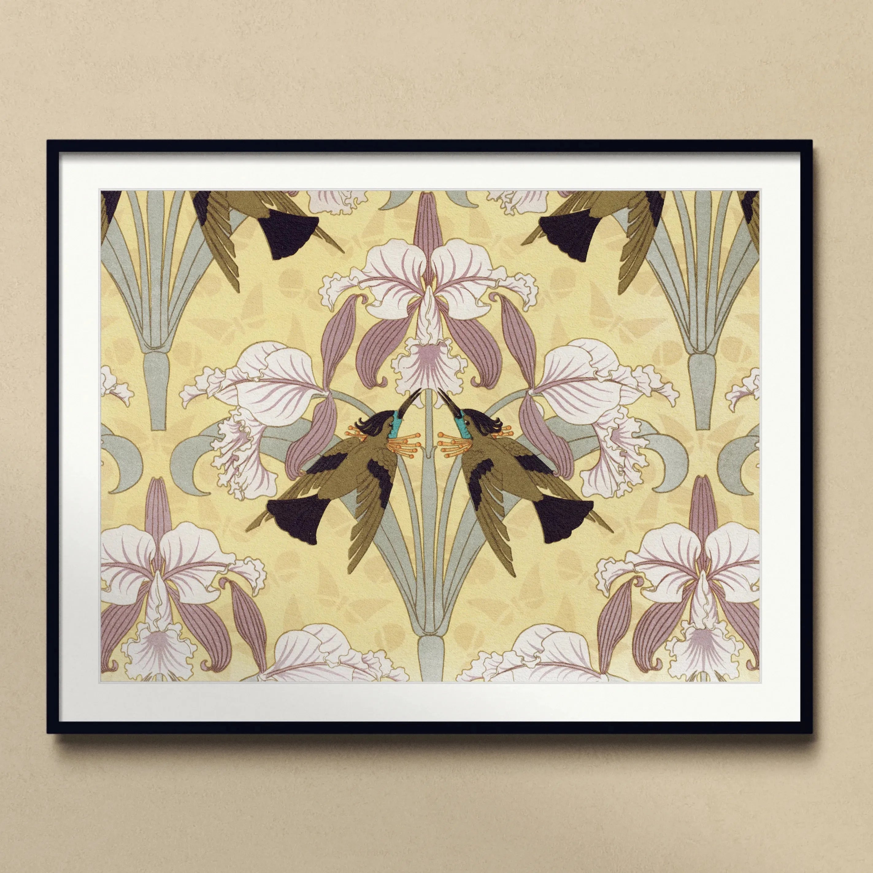 Oiseaux-mouches Et Orchidées - Maurice Pillard Verneuil Framed & Mounted Print - Posters Prints & Visual Artwork