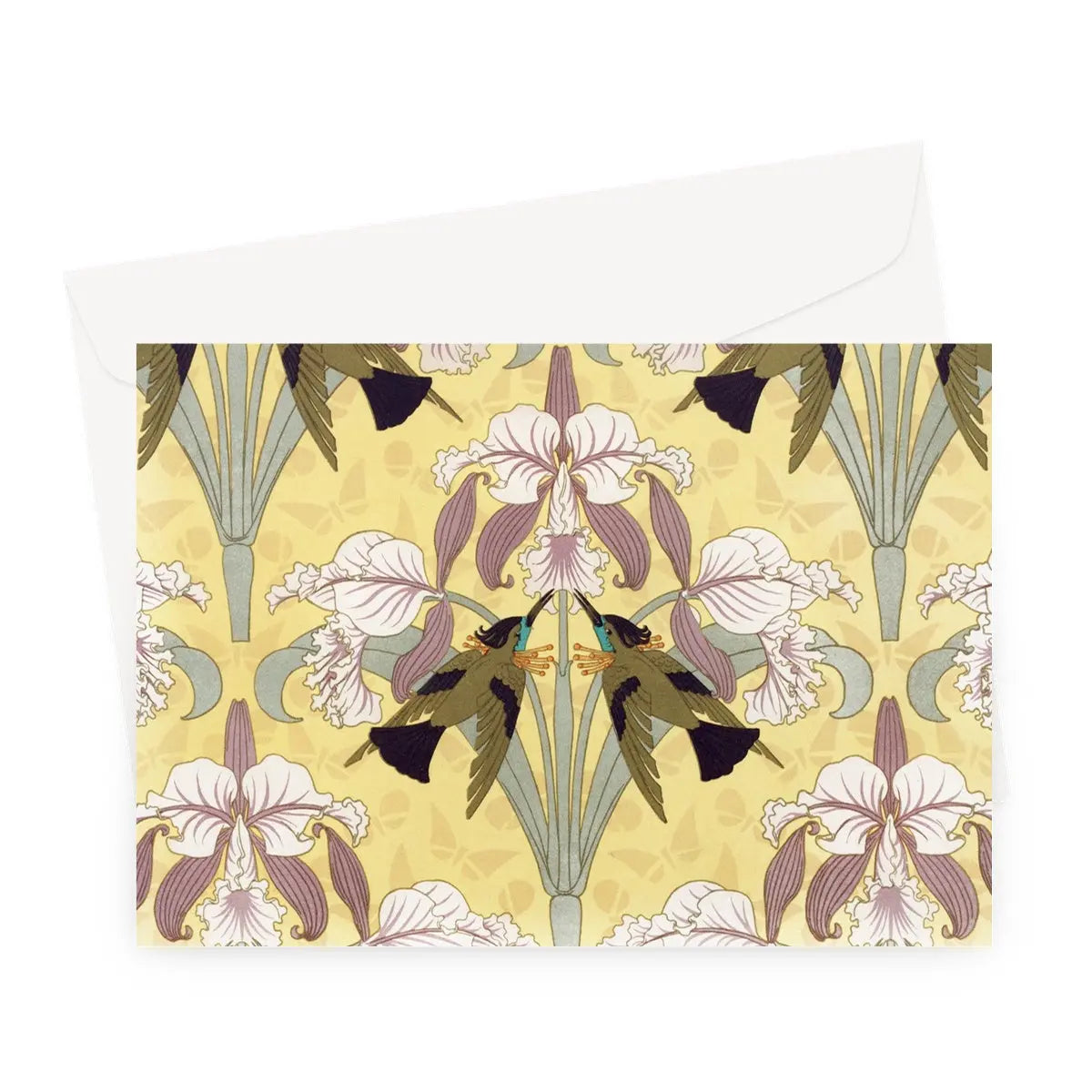 Oiseaux-mouches Et Orchidées By Maurice Pillard Verneuil Greeting Card - A5 Landscape / 10 Cards - Greeting & Note