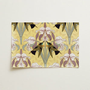 Oiseaux-mouches et Orchidées - Maurice Pillard Verneuil Print / Canvas Rectangular Postcard Art Nouveau-style Design Symmetrical White