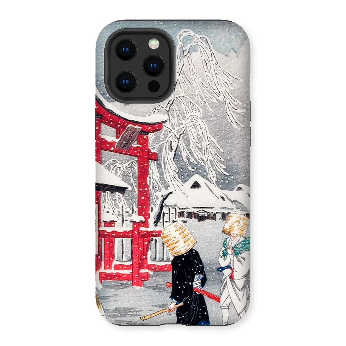 Okabe in Snow - Hiroaki Takahashi Iphone Case, 12 Pro Max / Matte, Phone Case Traditional Japanese Winter Artwork Red Torii