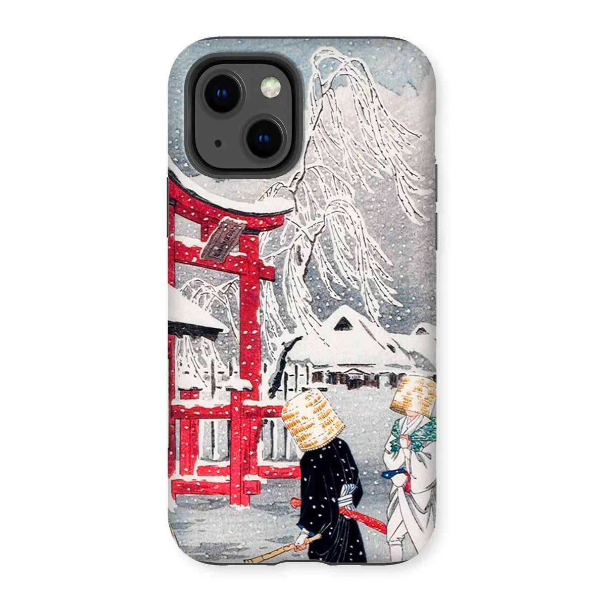 Okabe in Snow - Hiroaki Takahashi Iphone Case, 13 / Matte, Phone Case Traditional Japanese Winter Artwork Red Torii
