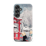 Okabe in Snow - Hiroaki Takahashi Samsung Case, Galaxy S25 Plus / Matte, Smartphone Case Japanese Winter Landscape Design Red Torii
