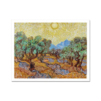 Olive Trees too - Vincent Van Gogh Art Print, Gogh’s Painting Olive Trees Bright Yellow Sun