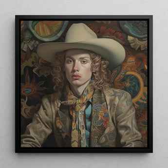 Ollie - Dandy Transgender Cowboy Art Print / Canvas, 12x12’’ / 31x31cm / Black Frame, Posters Prints & Visual Artwork, Toby Leon