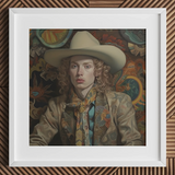 Ollie - Dandy Transgender Cowboy Art Print / Canvas Cowboy Hat Wide Brim Floral Pattern Cream-colored Leather Spirit’s Queer, Vintage Dandy