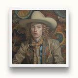 Ollie - Dandy Transgender Cowboy Art Print, Portrait Painting Person White Cowboy Hat Patterned Scarf