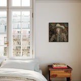 Ollie - Transgender Cowboy Dandy Art Framed Canvas, Bedroom Tall Window White Bedding Framed Portrait Wall