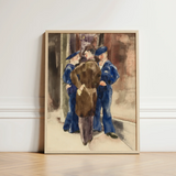 Watercolor Painting Light Wood Frame Depicts Three Men Charles Demuth, Sets, Gathered, Rust-brown Wall Carries, Faint, Gold, Lettering, Art