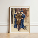 Watercolor Painting Light Wood Frame Three Men Blue Charles Demuth, Sets, Gathered, Rust-brown Wall Carries, Faint, Gold, Lettering, Art