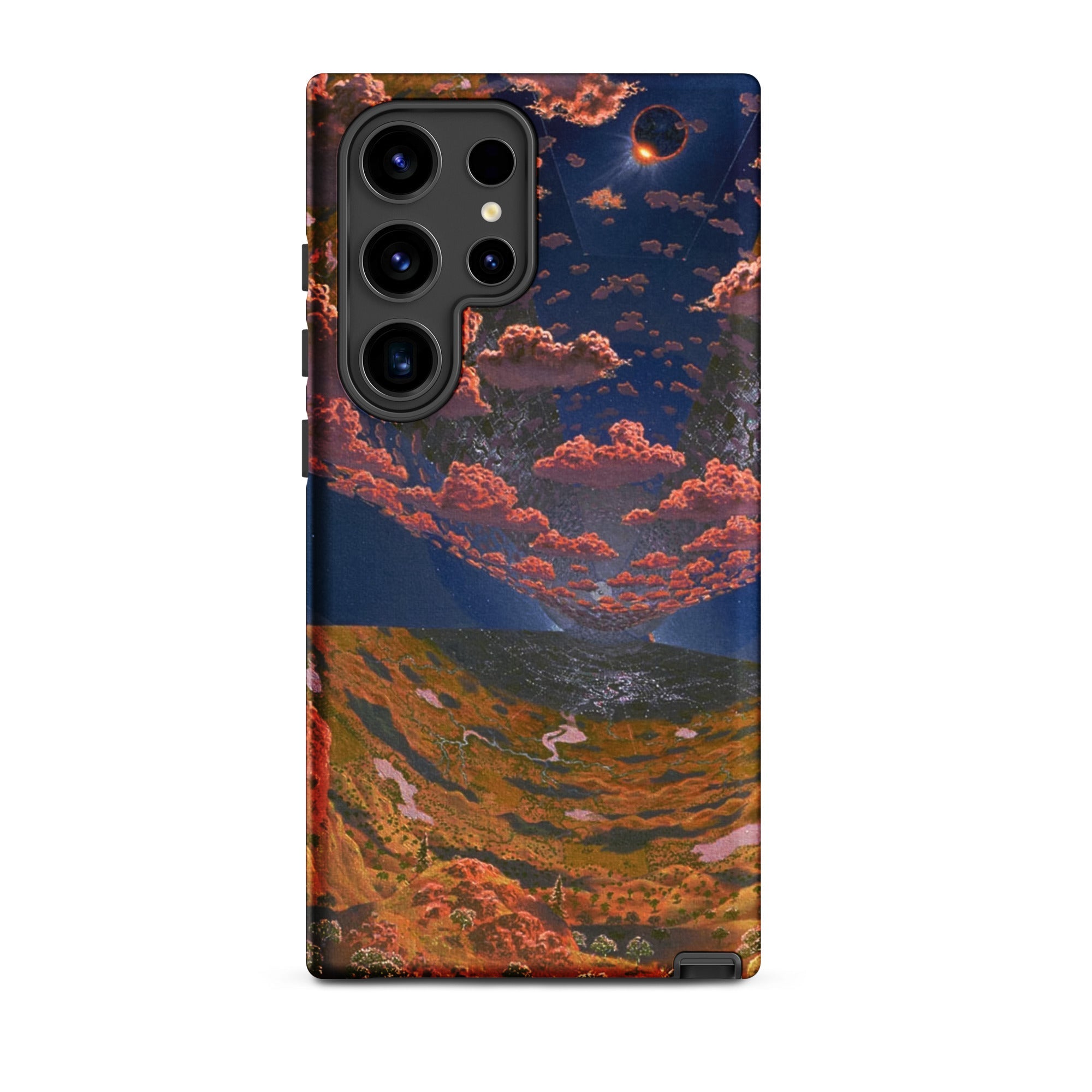 The O’neill Cylinder Don Davis Samsung Case, Galaxy S24 Ultra / Matte, Smartphone Case Fantastical Mirrored Landscape Design Orange Clouds