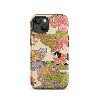 Oni Peacock Cat and Shishi - Utagawa Kunisada Iphone Case, 13 / Matte, Patterned Phone Case