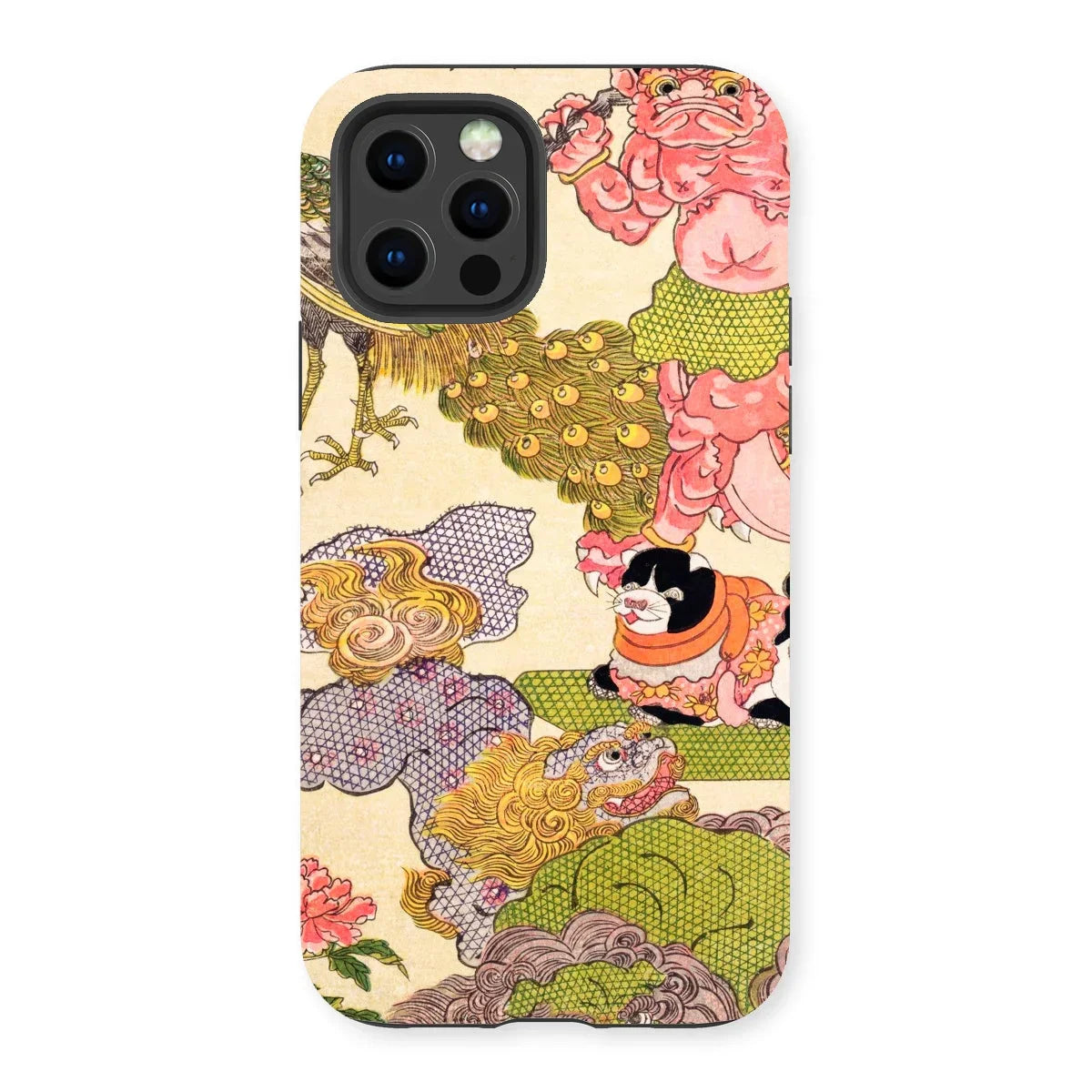 Oni Peacock Cat and Shishi - Utagawa Kunisada Iphone Case, 13 Pro / Matte, Iphone Case Traditional Japanese Art Floral Wave Patterns