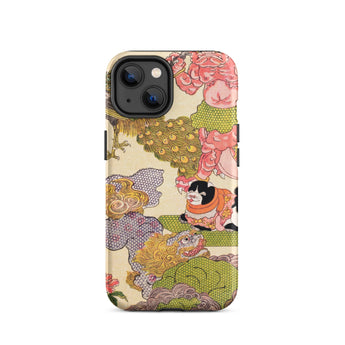 Oni Peacock Cat and Shishi - Utagawa Kunisada Iphone Case, 14 / Matte, Phone Case Asian-inspired Art