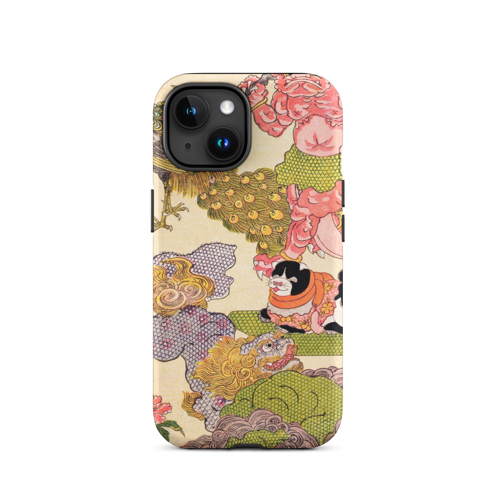 Oni Peacock Cat and Shishi - Utagawa Kunisada Iphone Case, 15 / Matte, Patterned Phone Case
