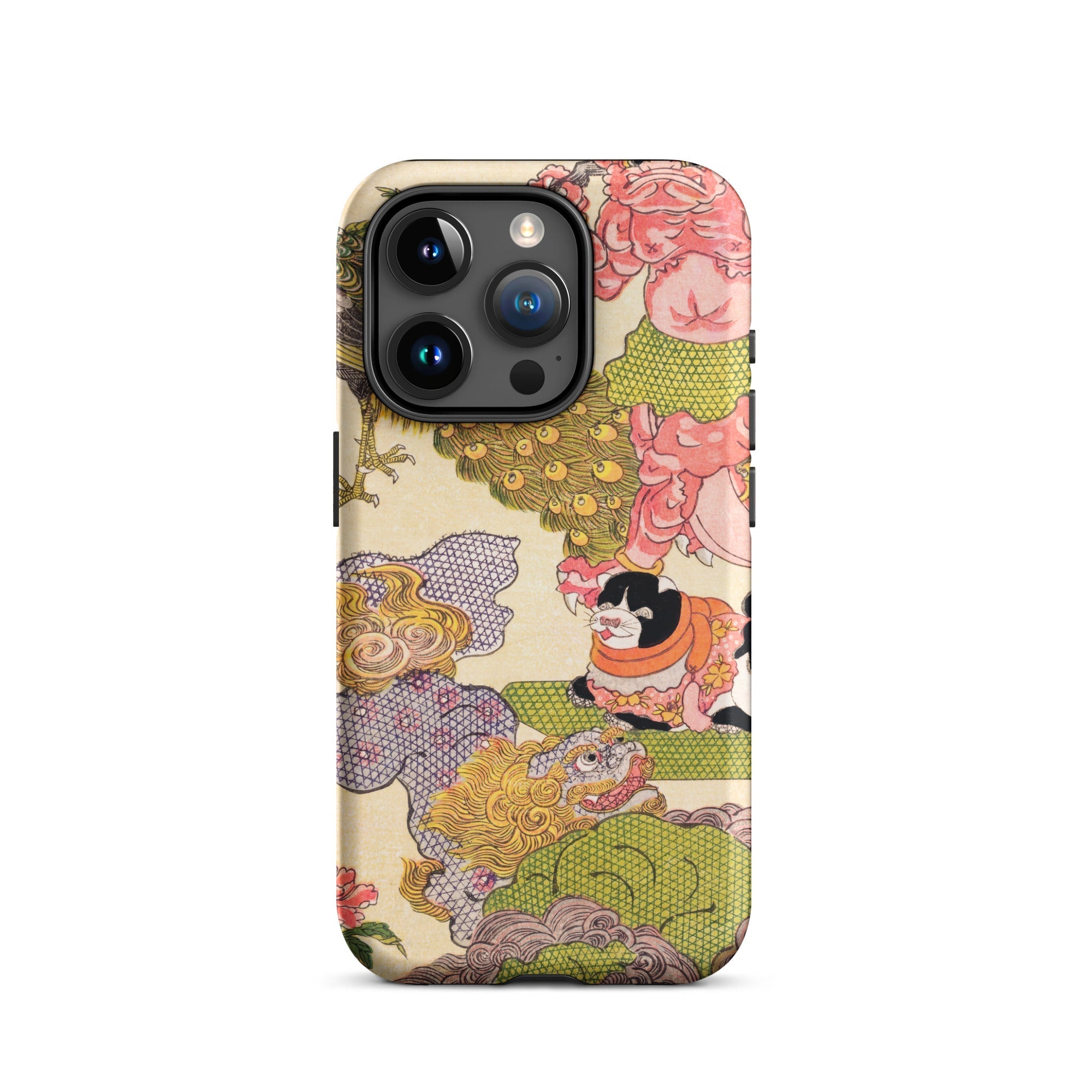 Oni Peacock Cat and Shishi - Utagawa Kunisada Iphone Case, 15 Pro / Matte, Phone Case Japanese-style Art